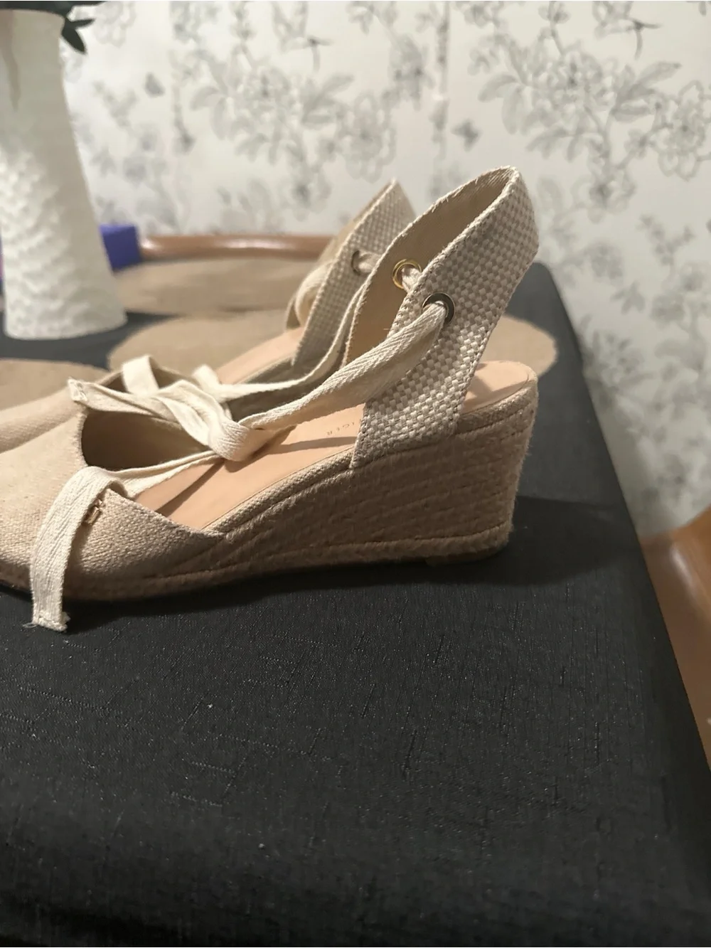 Tommy Hilfiger Cream Canvas Espadrille Lace-Up Wedges